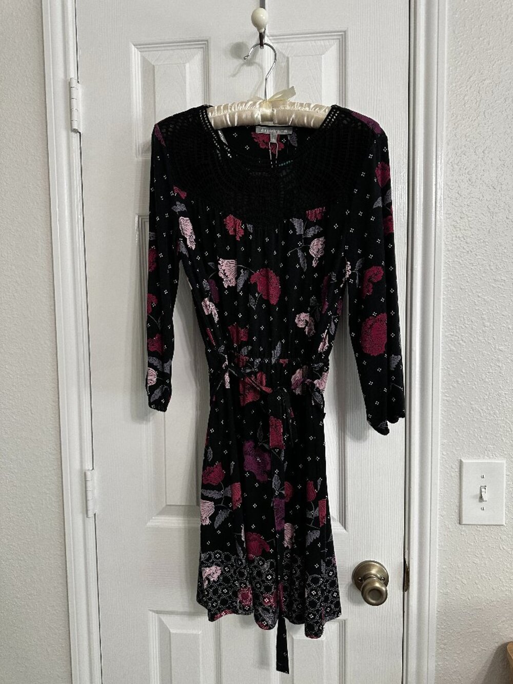 Daniel Rainn Floral Long Sleeve Dress Small Black Pink Boho NWT